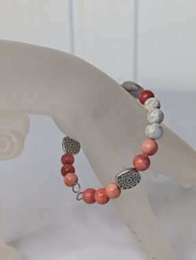 Adjustable Bracelet - Cuff, One Size, Blue & Orange Amazonite Gemstones NEW